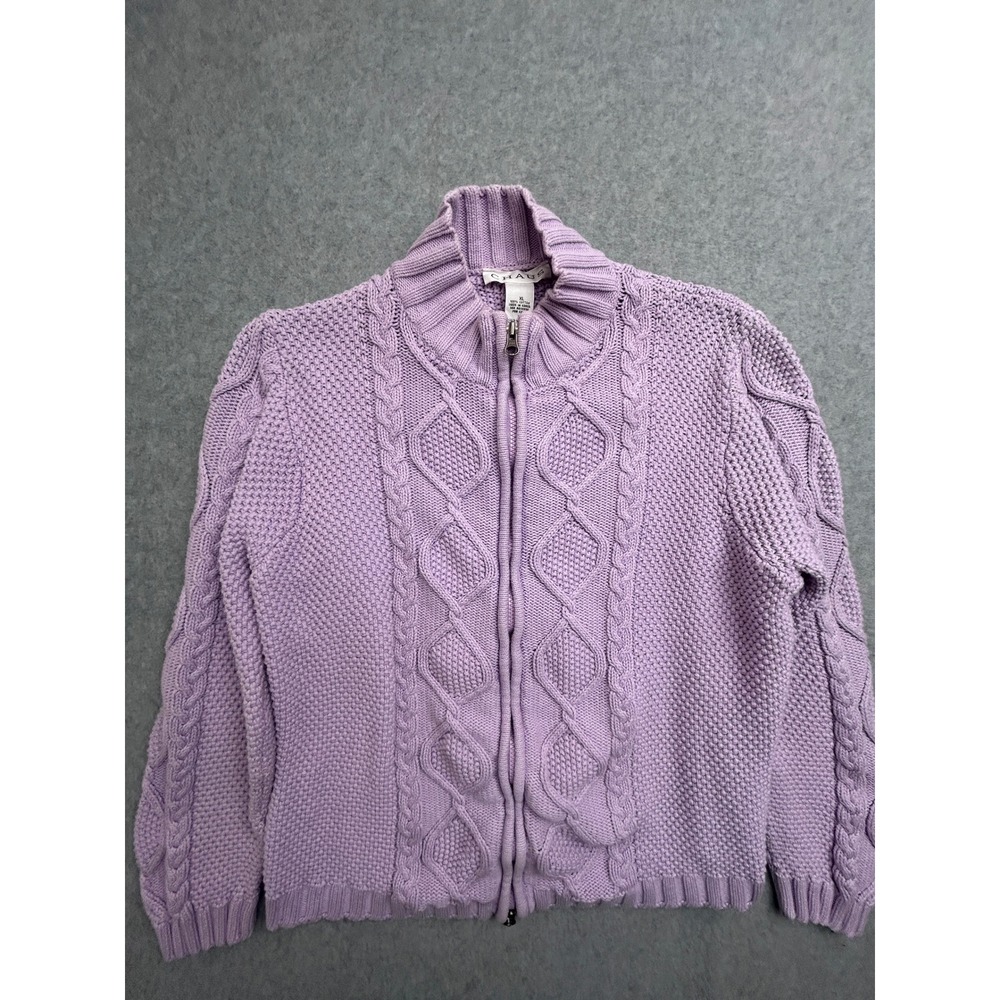 Chaus Womens XL Iris Purple Cotton Cable Knit Full Zip Cardigan Sweater